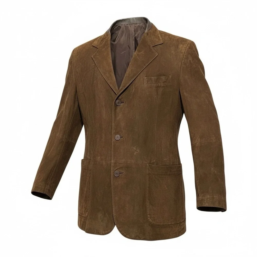 Moreschi Mens Brown Suede Single Breasted Notched Blazer Jacket Coat Spain 52